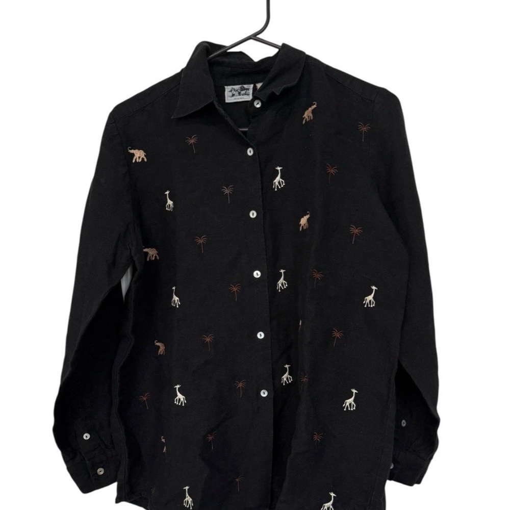 Elegant Black Embroidered Women's Button Down Shirt